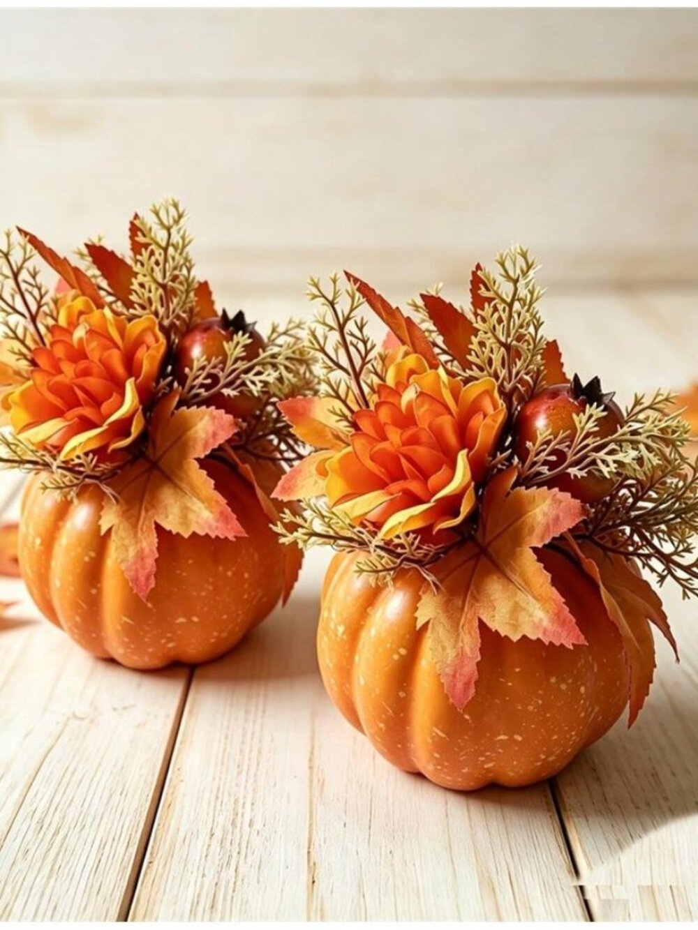 2 Pc Artificial Floral Foam Pumpkins Fall Thanksgiving Table Centerpiece